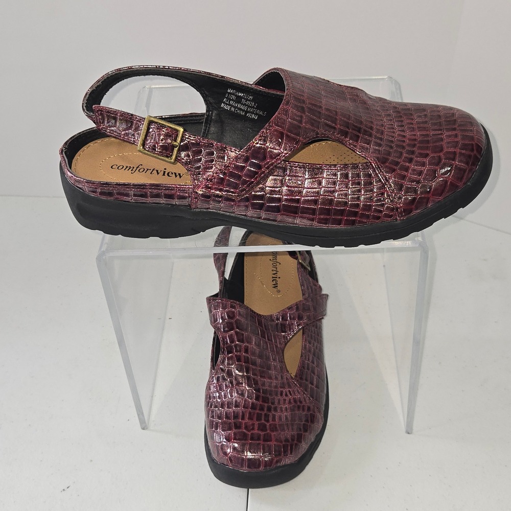 Comfortview Mariam Burgundy Croc Embossed Slingback Clogs Womens Size 9.5M 26729